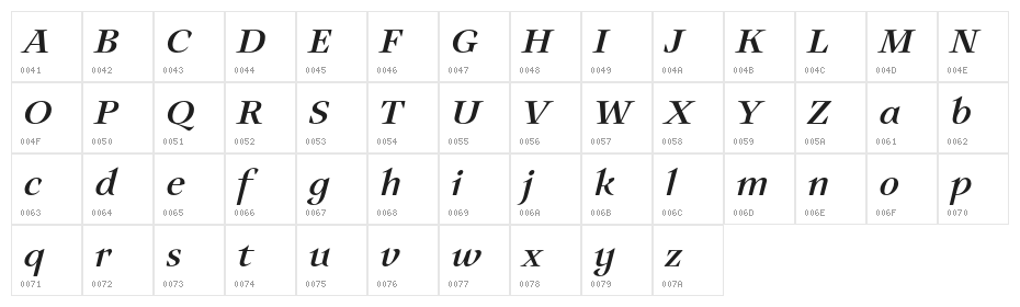Auxerre-Italicreduced Character Map