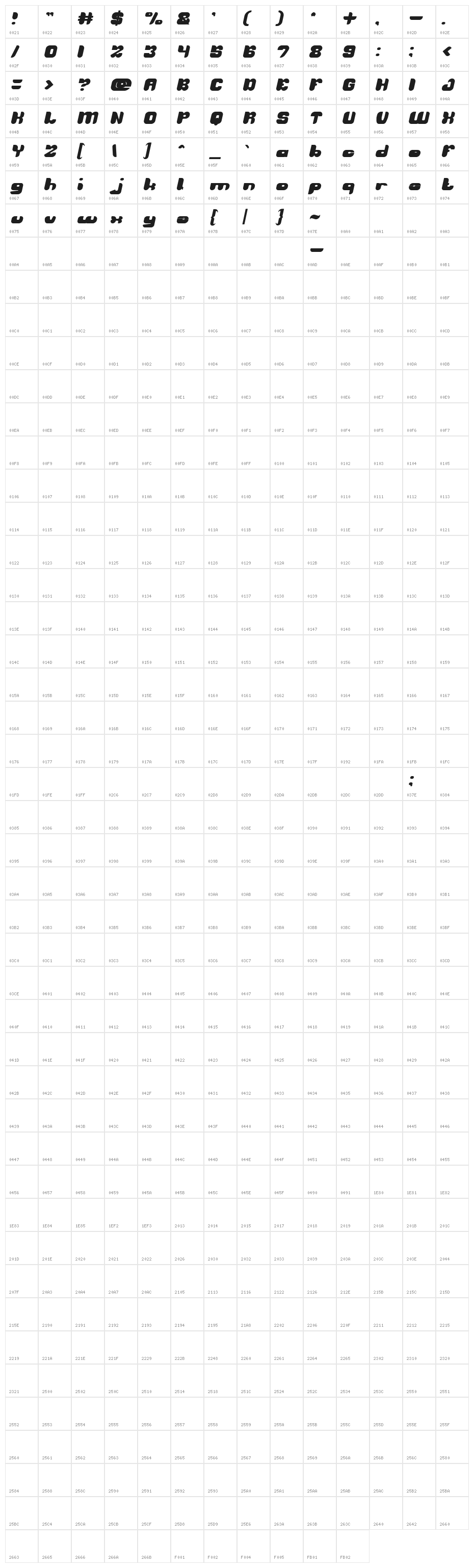 AVIATOR Bold Italic Character Map