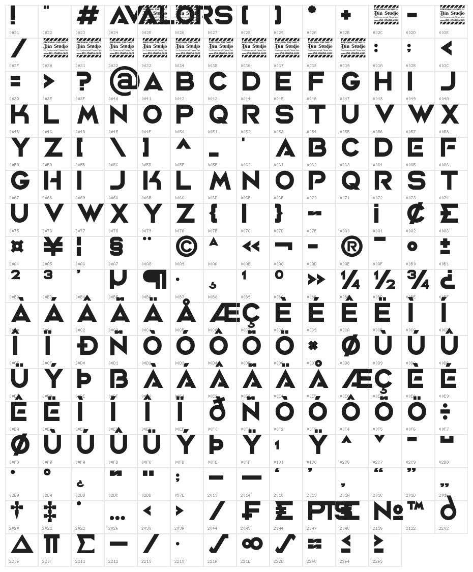 Avalors Personal Use Character Map