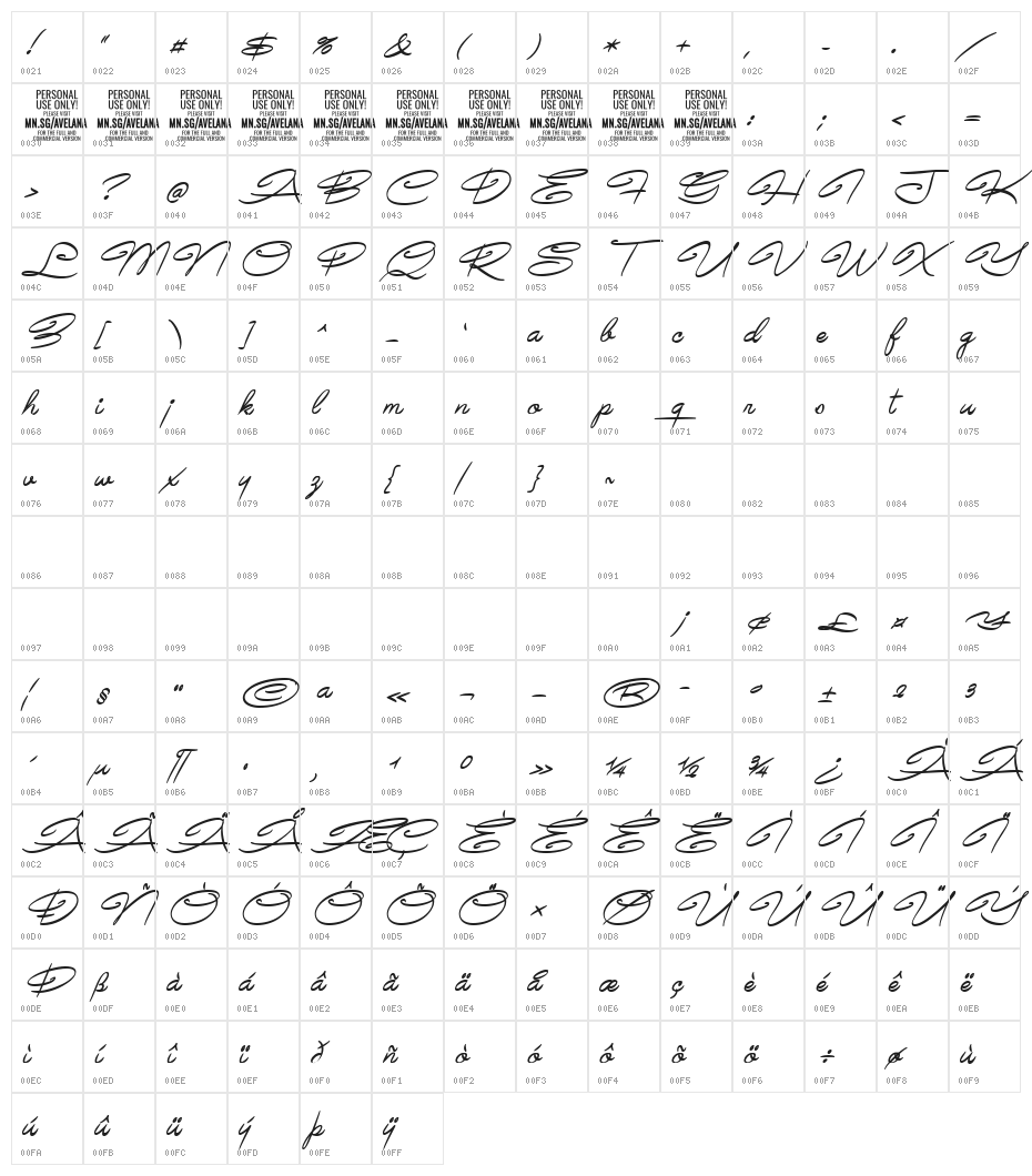Avelana Medi Ital PERSONAL USE Character Map
