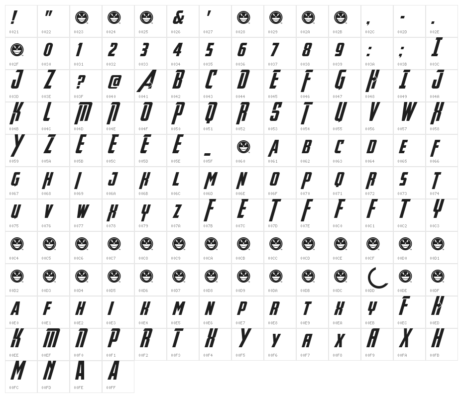 Avengeance Heroic Avenger Bold Italic Character Map