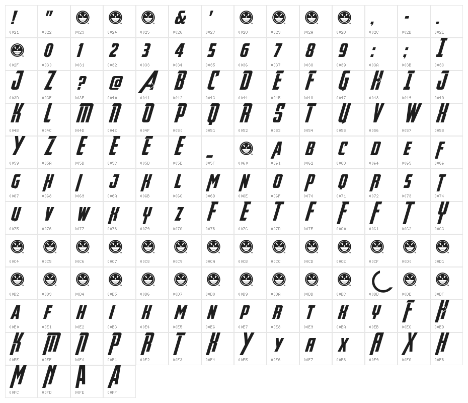Avengeance Heroic Avenger Italic Character Map