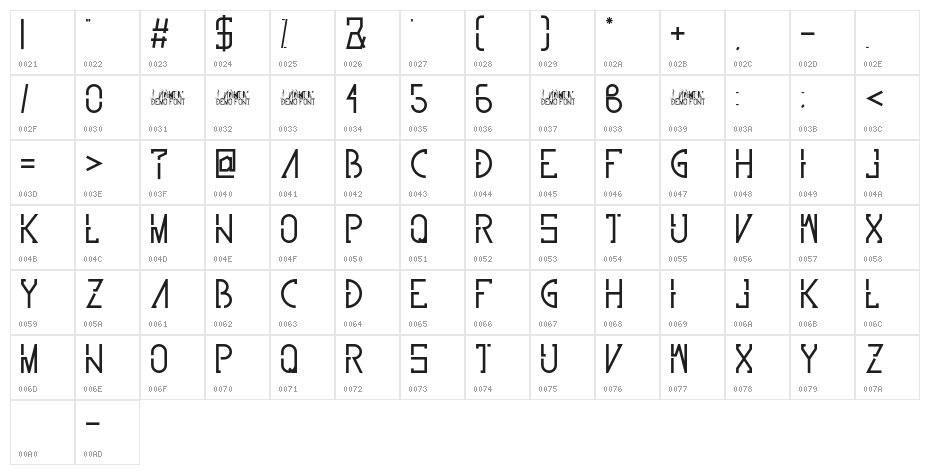 Avint Bold Character Map