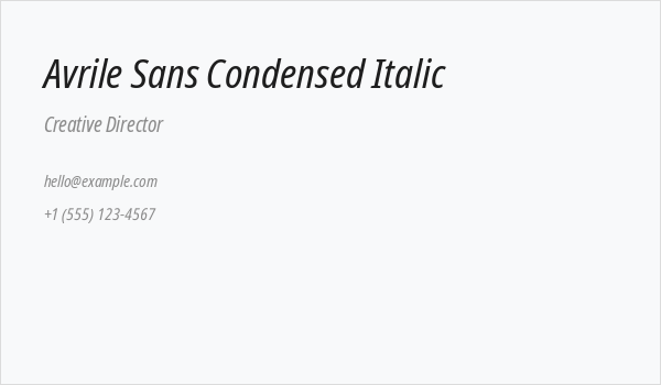 Avrile Sans Condensed Italic Business Card