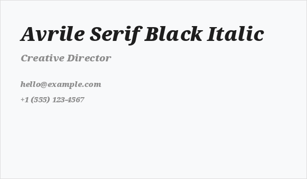 Avrile Serif Black Italic Business Card