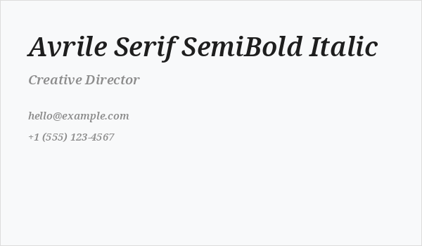 Avrile Serif SemiBold Italic Business Card