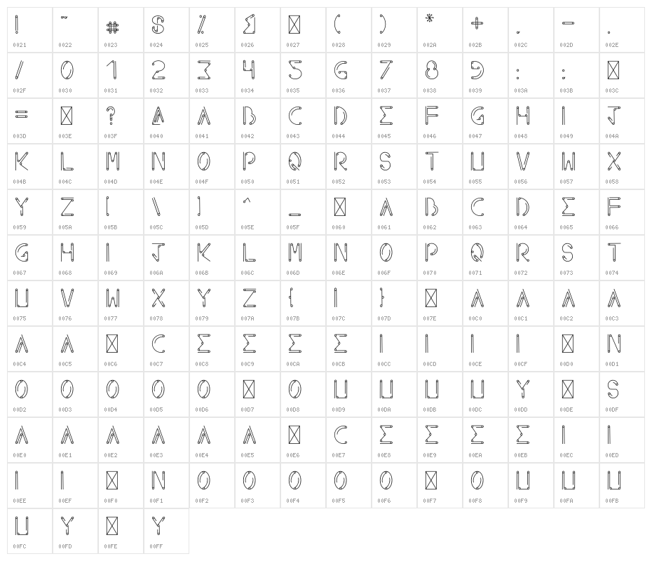 AXEON Regular Character Map