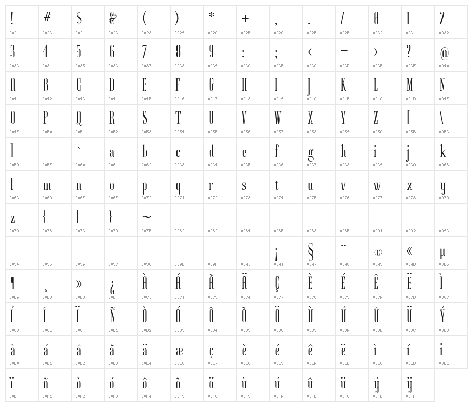 AyresRegular Character Map
