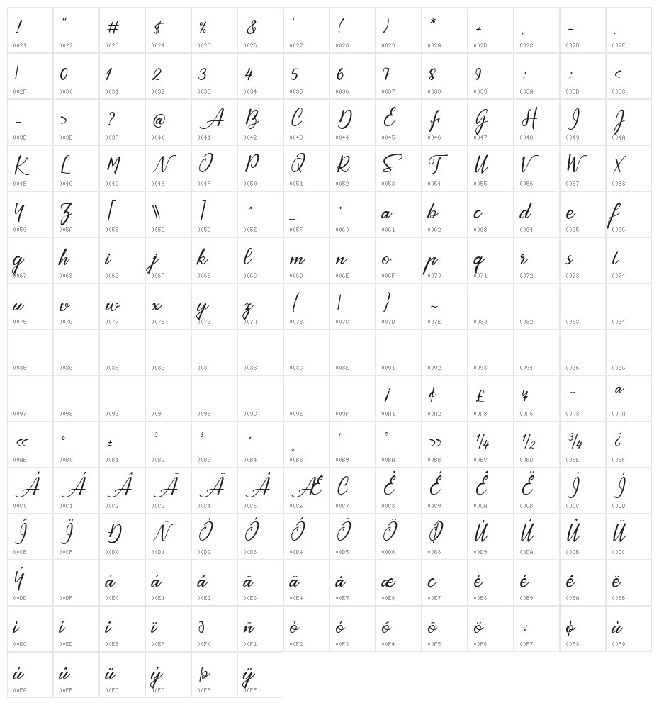 Ayrton pight Regular Character Map
