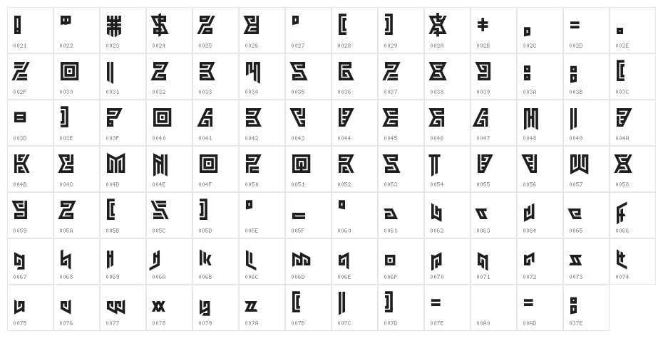Aztechno Character Map
