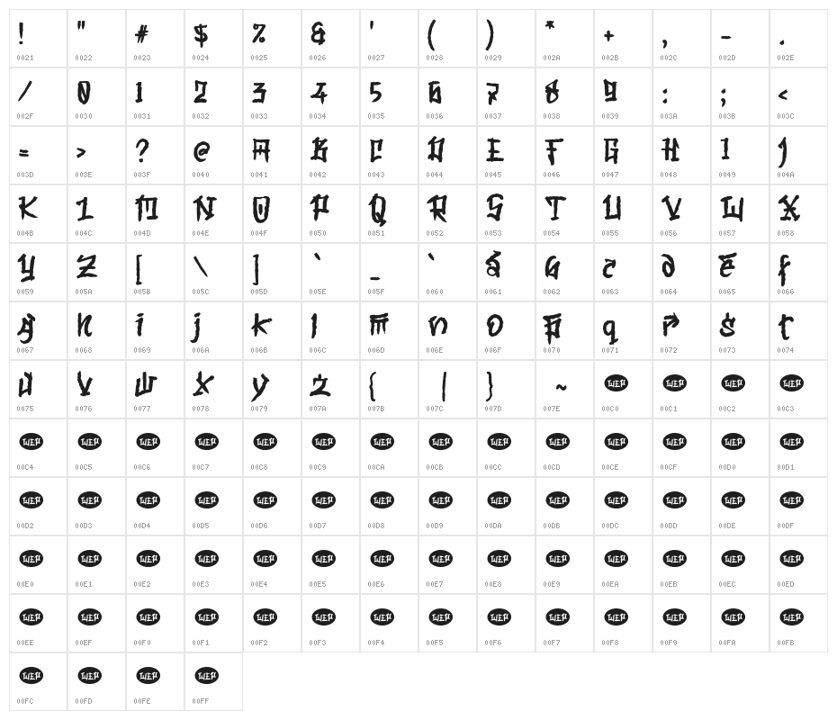 BABY OXEN Character Map