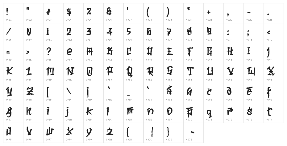 BABY OXEN Character Map