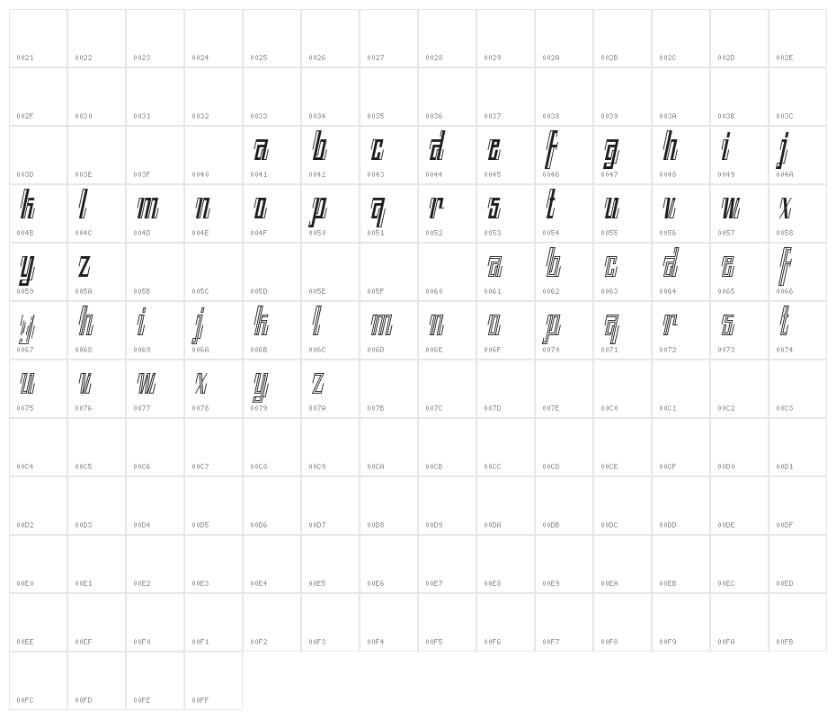 BACK TO ANCIENT TIME Italic Character Map