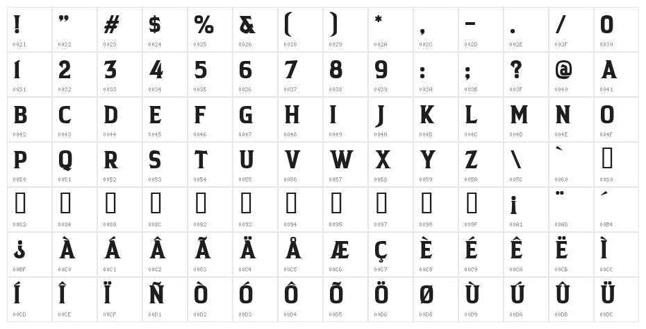 BACKCOUNTRY Regular Character Map