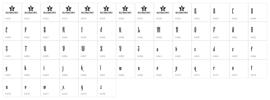 BACKSTABFULL Character Map