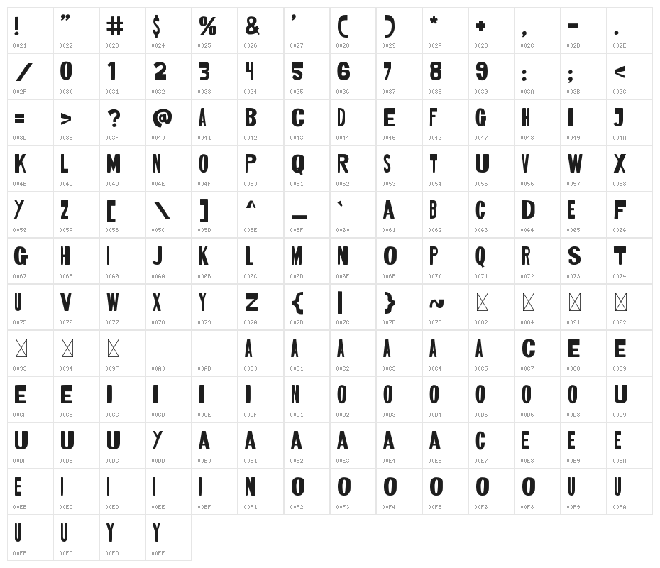BADA-BANG Character Map