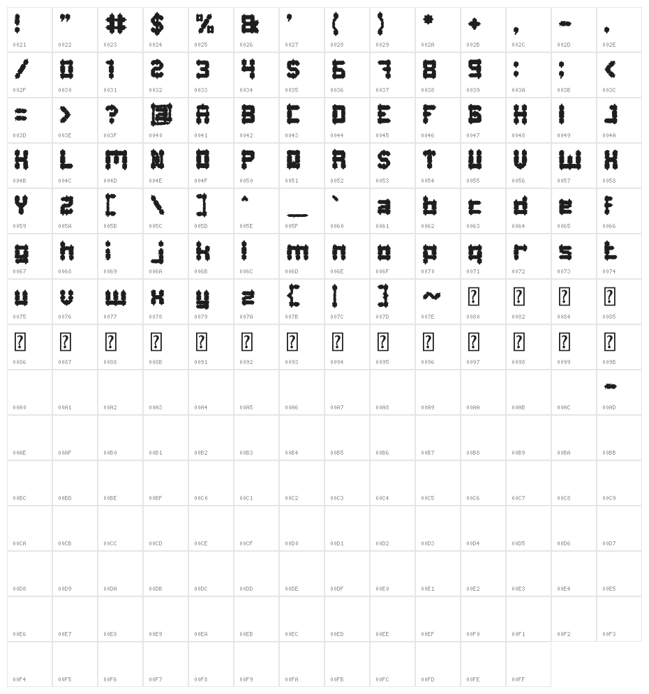 BARBARIAN Bold Character Map