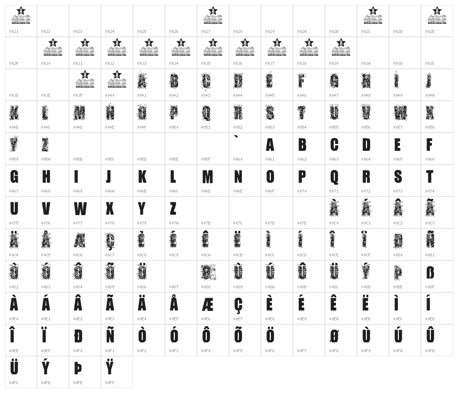 BARBEDWIRE PERSONAL USE Bold Character Map