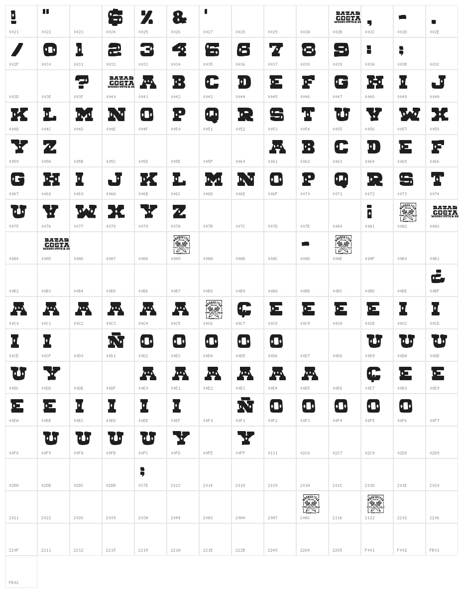 BAZAR COSTA Character Map