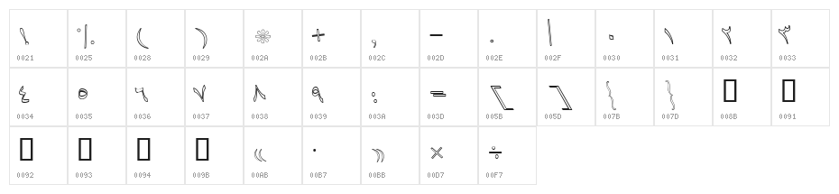Baaraan Outline Italic Character Map
