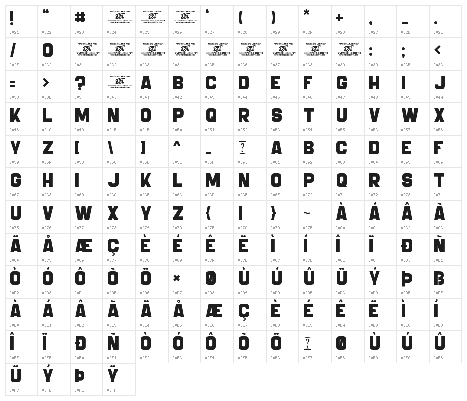 Babell Bold Character Map