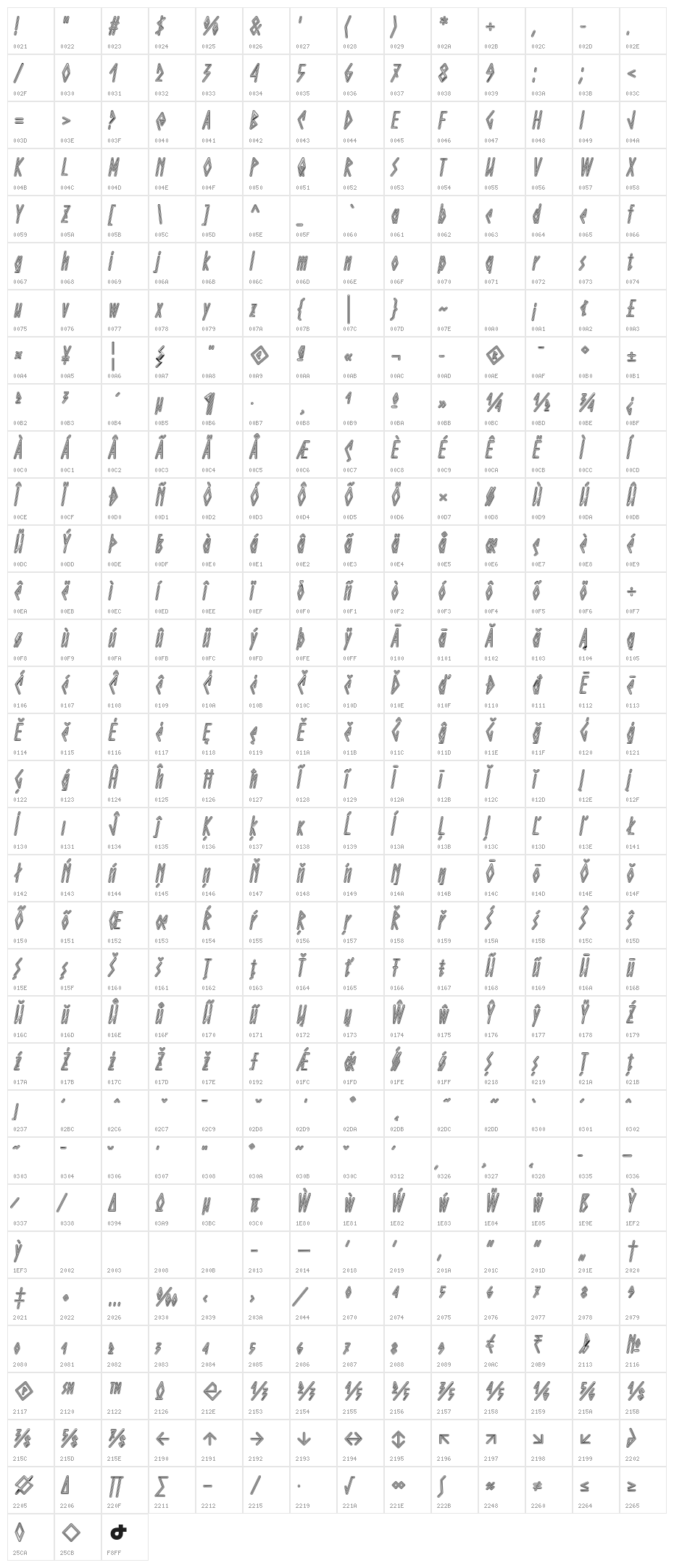 Baby Baby Color Pink Slanted Character Map