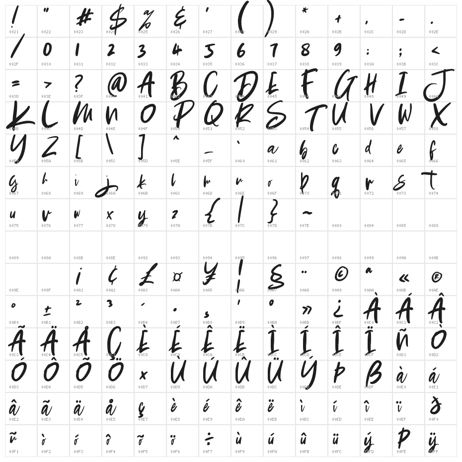 Baby Boomer Regular Character Map