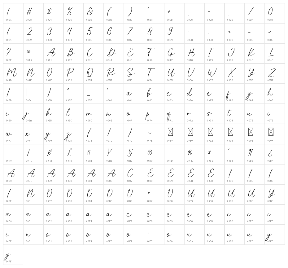 Baby Breath Character Map