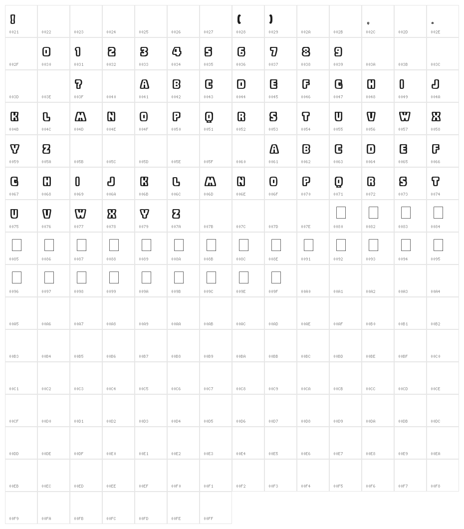Baby Eskimo Kisses Bold Character Map