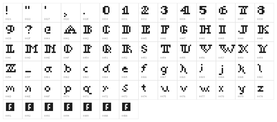 Baby Goth Regular Character Map