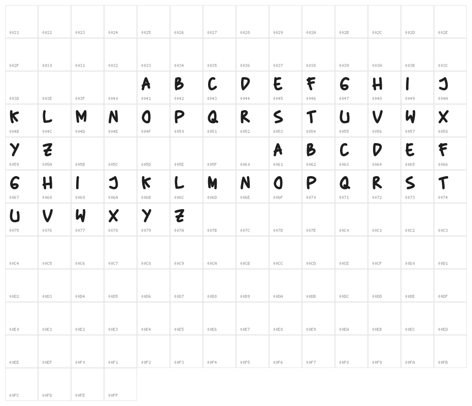Baby Marker Character Map