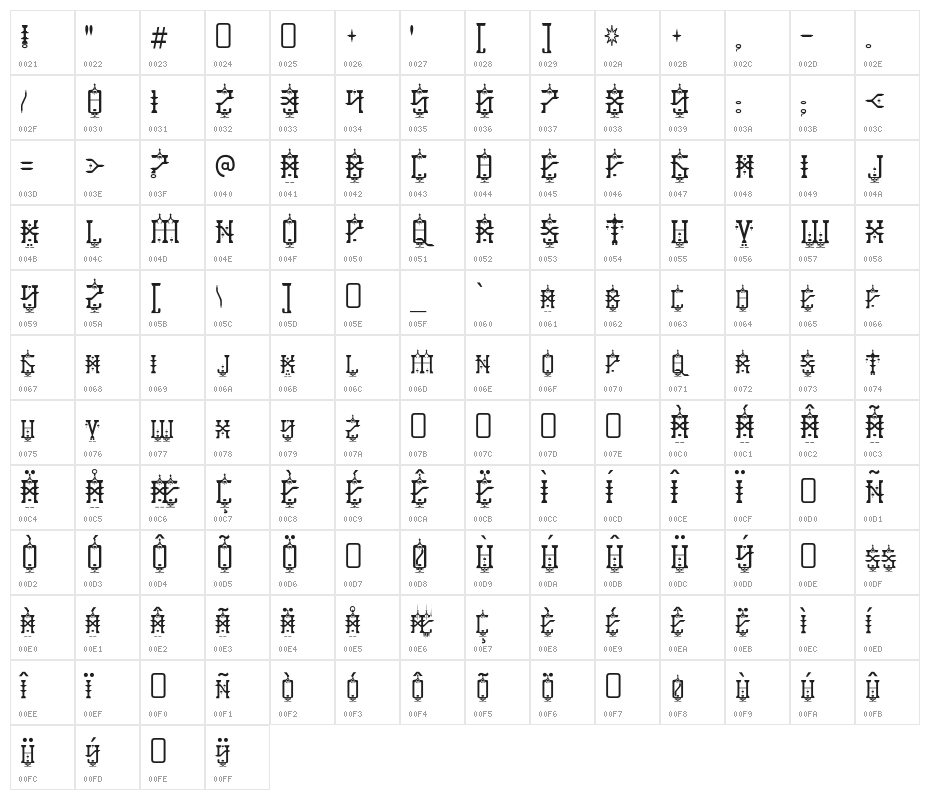 BabyJeepers-Regular Character Map