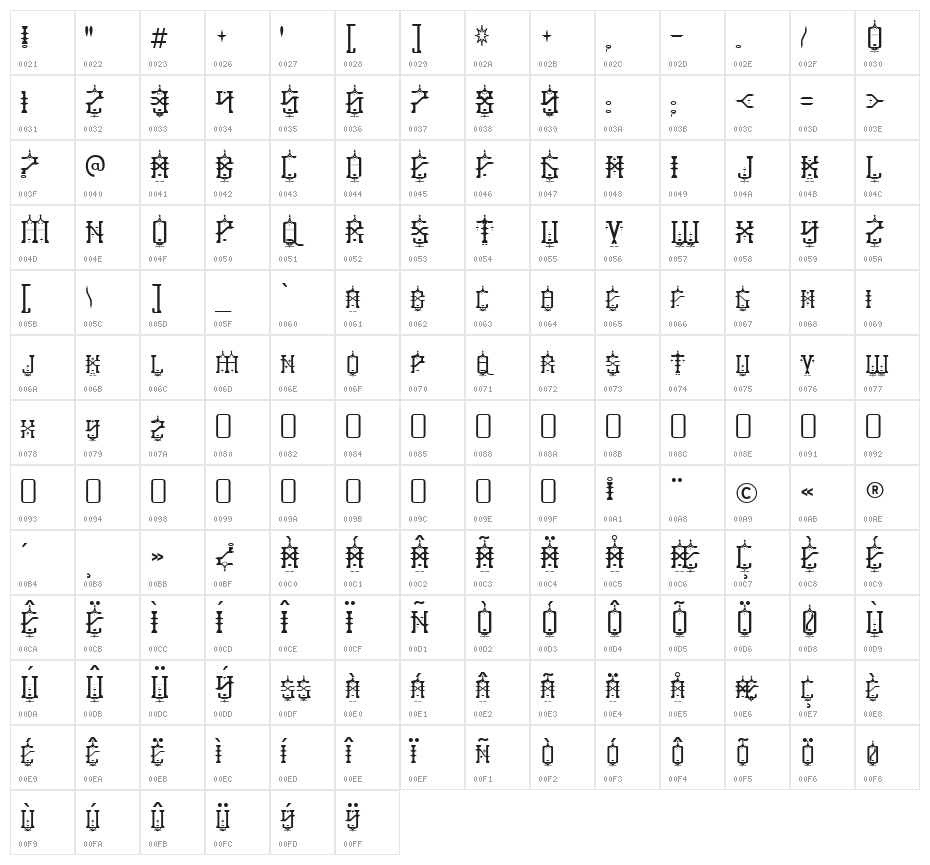 BabyJeepers-Regular Character Map