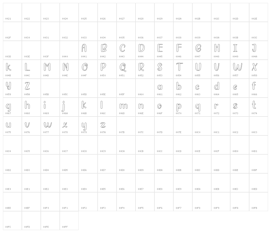 BabyMasterline Character Map