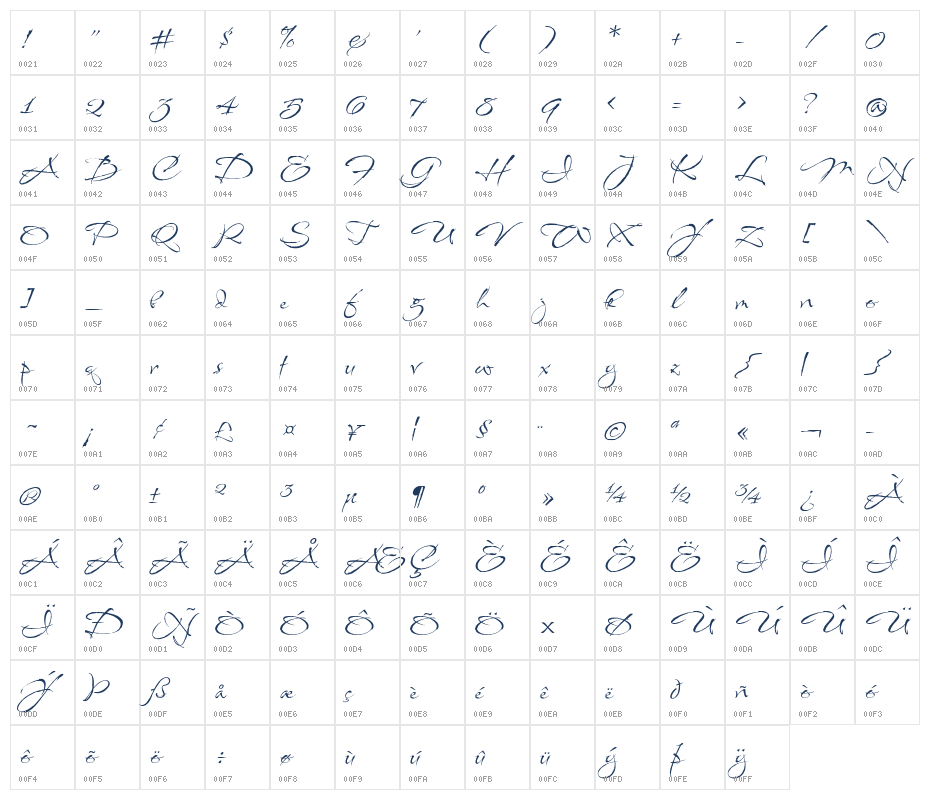 Babylonica Regular Character Map