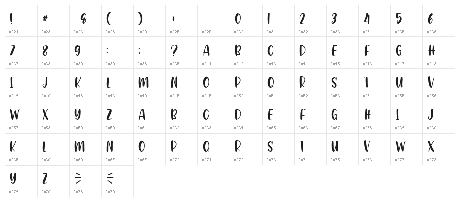 Babyque Regular Character Map