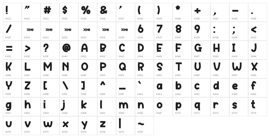 Baby'sDream Character Map