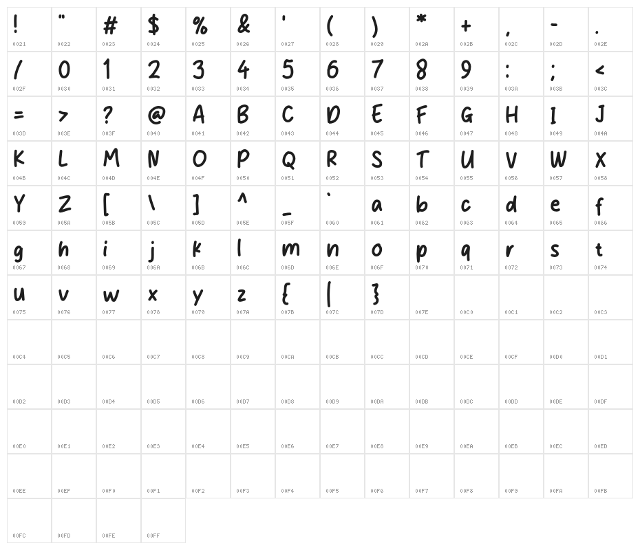 Back Home Regular Character Map