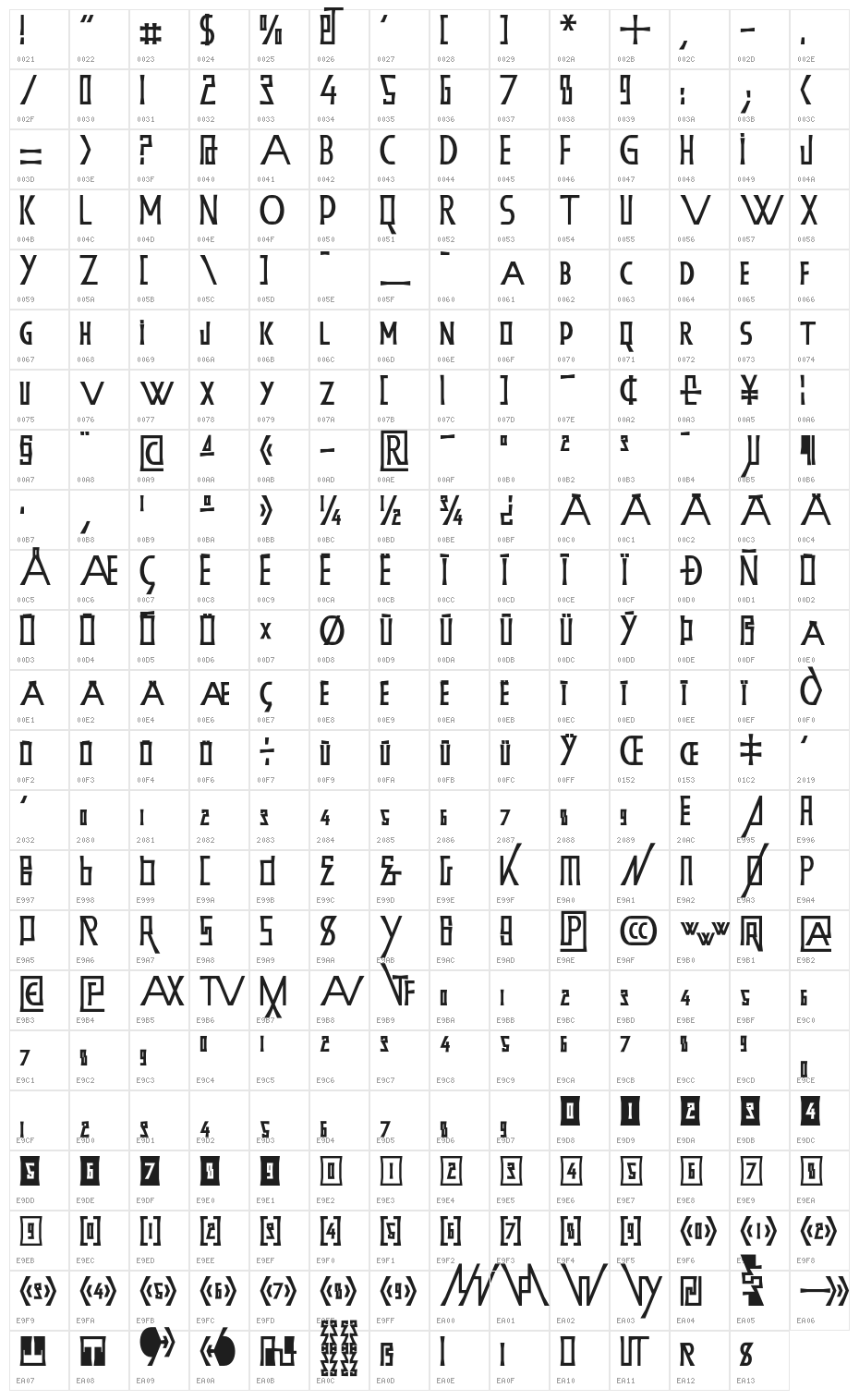 BackOutPrint Character Map