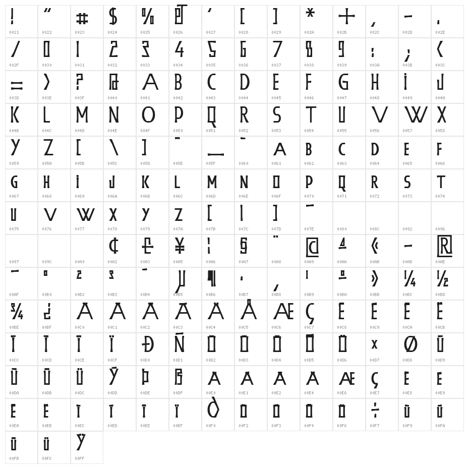 BackOutWeb Medium Character Map