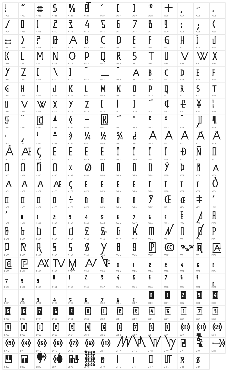 BackOutWeb Character Map