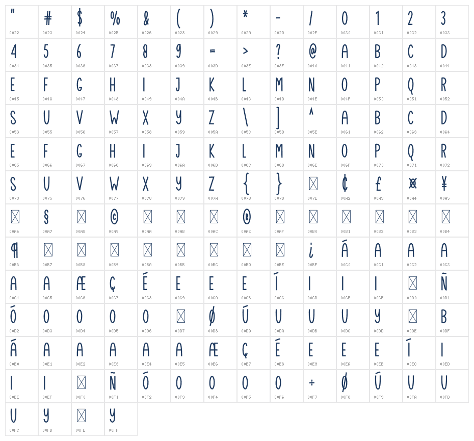 Backhome1 Character Map