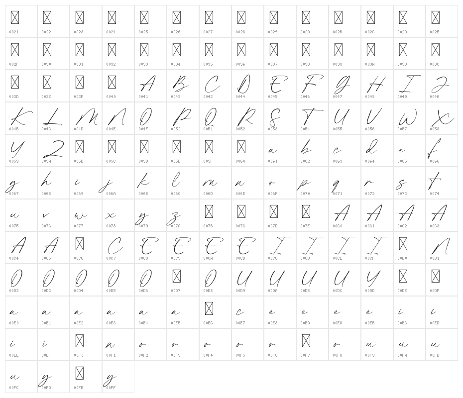 Backlift Character Map