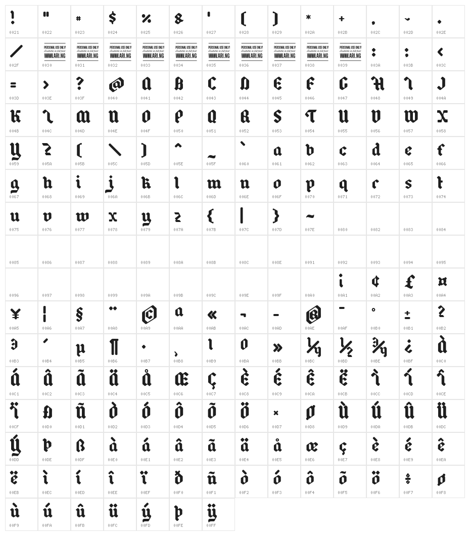 Backyard Black PERSONAL Character Map