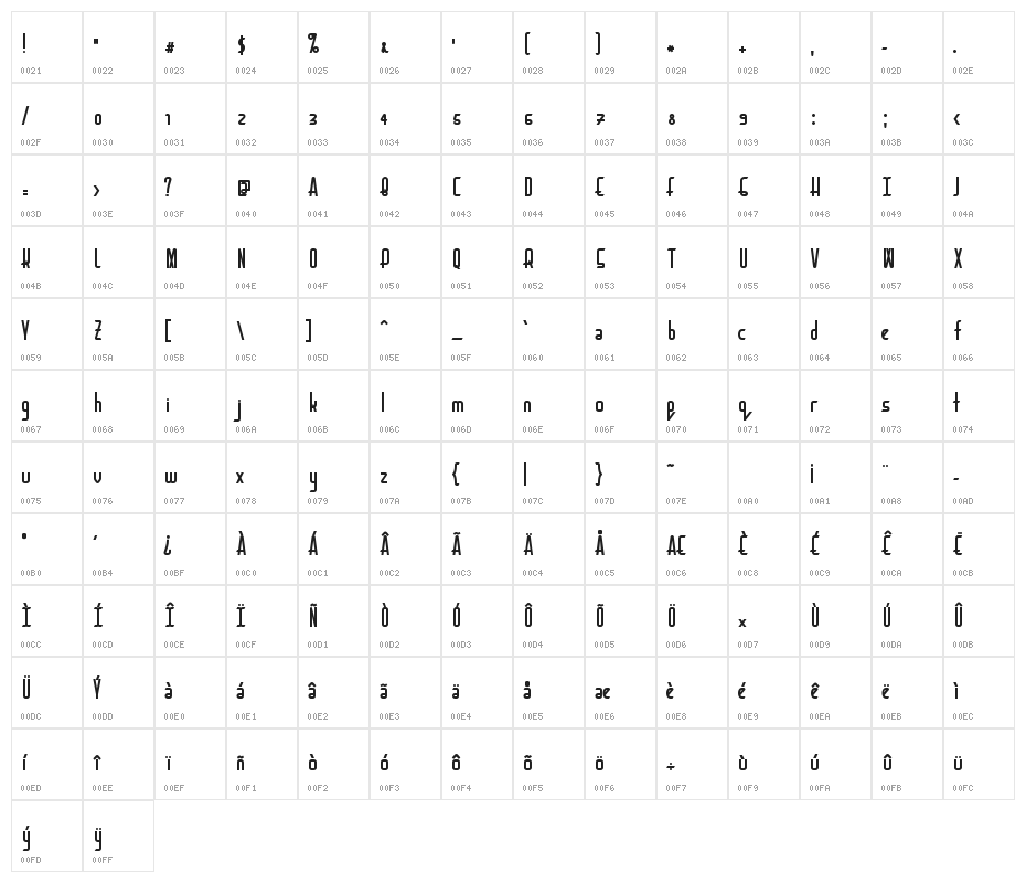 BaconRequest Bold Character Map