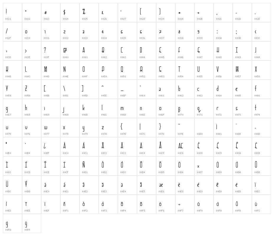 BaconRequest-Regular Character Map