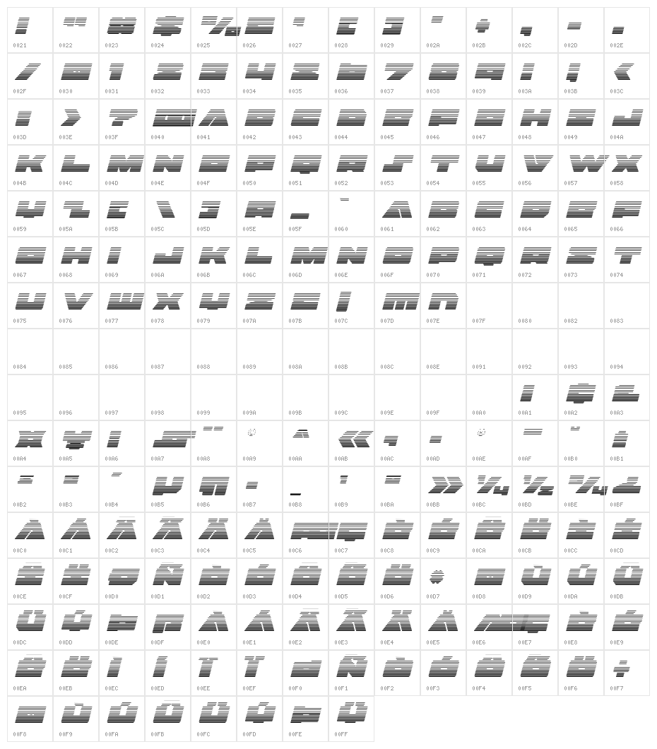 Bad Axe Gradient Italic Character Map
