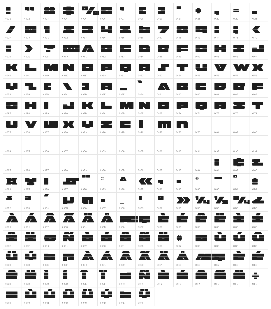 Bad Axe Laser Character Map