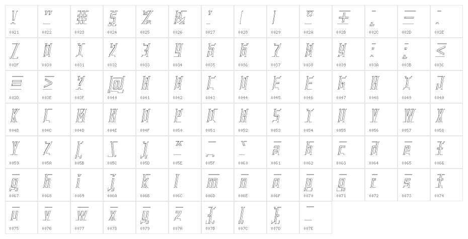 Bad Eyes Wireframe Italic Character Map