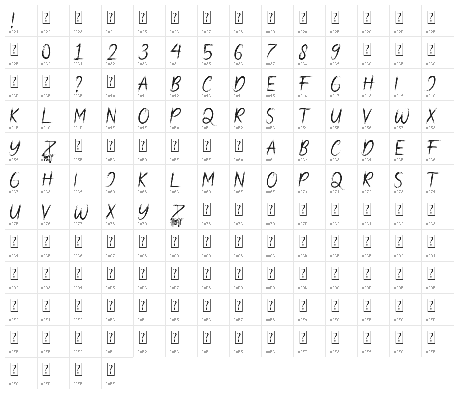 Bad Hunter Brush Character Map